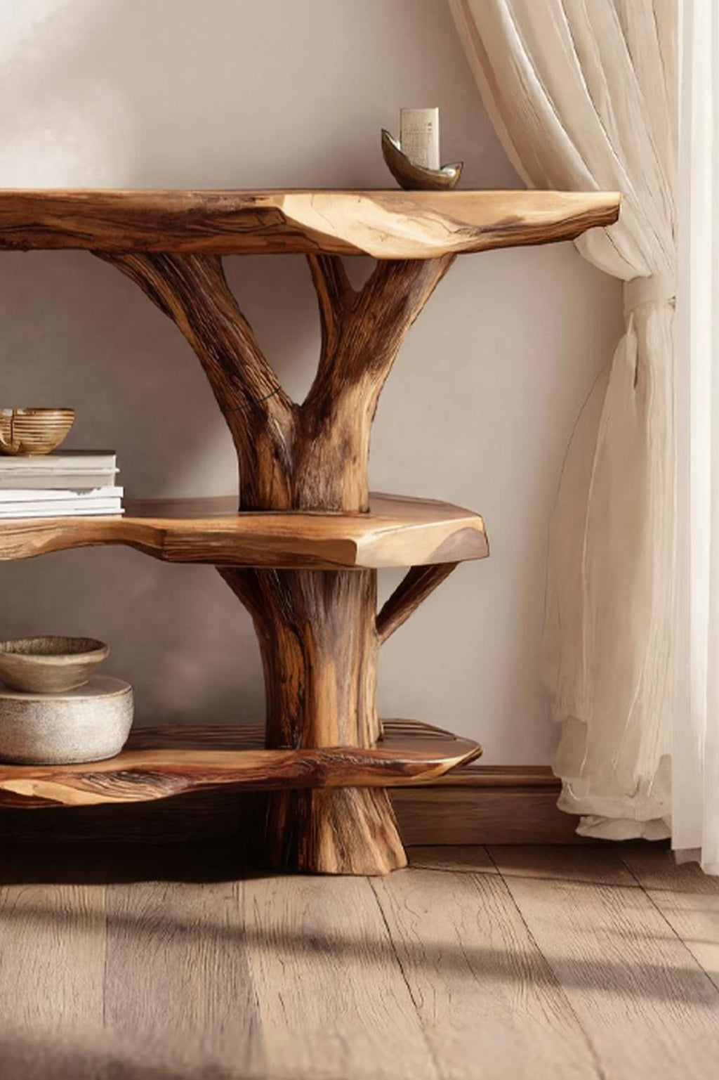 Spry Interior Farmhouse Live Edge Console Table, Solid Wood Slab Entryway Table for Country Rustic Home Decor, SILDTTNCS042