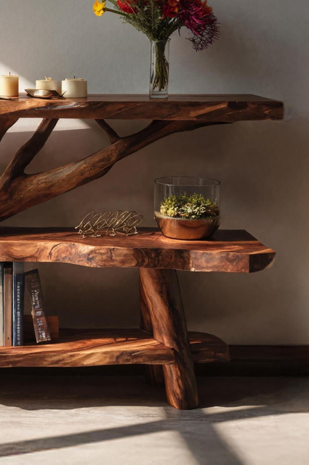 Spry Interior Handcrafted Live Edge Entryway Console Table, Solid Wood Slab Accent Table for Country Home Decor, SILDTTNCS049