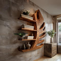 Organic Wooden Botanical Leaf Floating Bookshelf, Handcrafted Wall Mounted Shelf for Nursery & Living Room