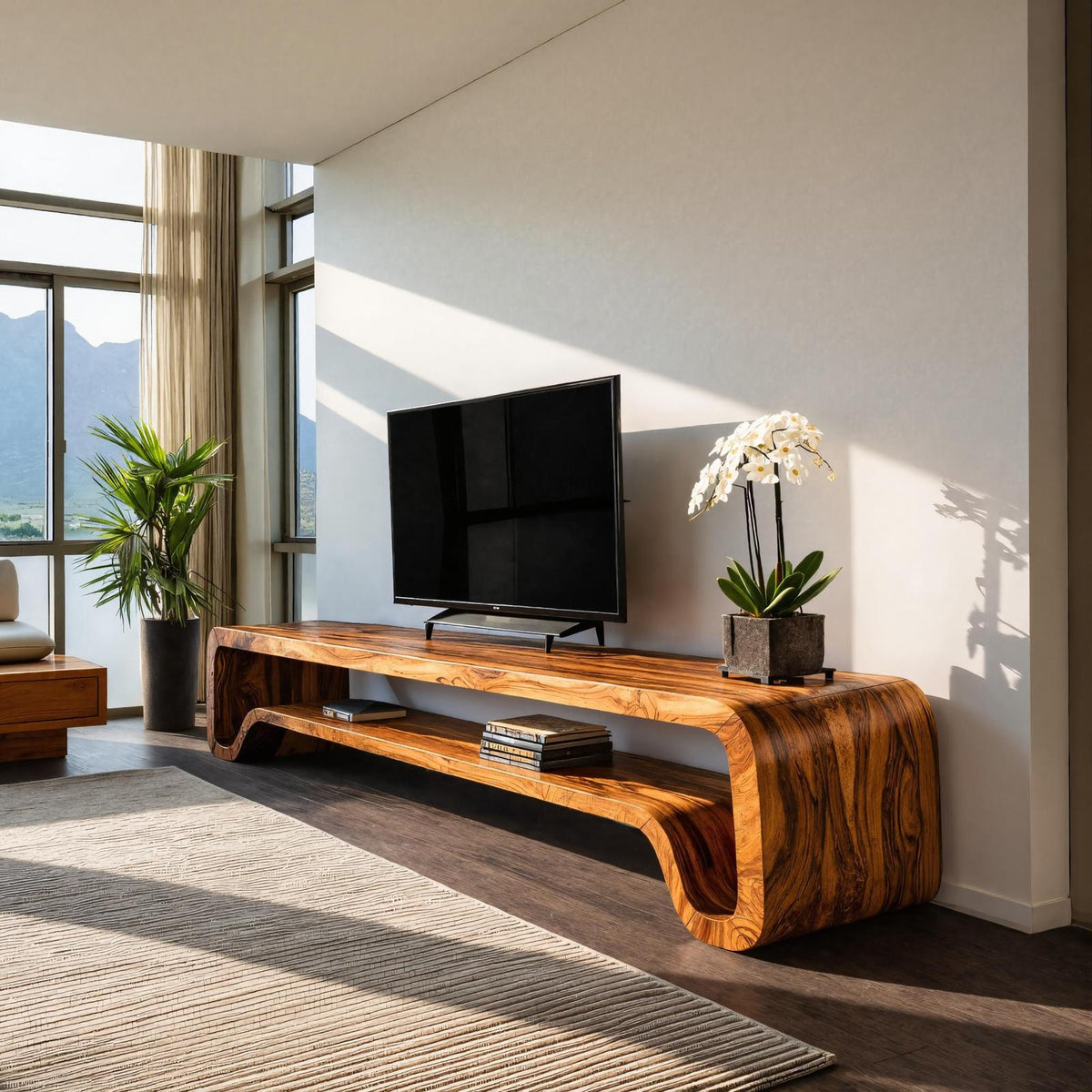 Modern Sculptural Wooden TV Cabinet For Living Room