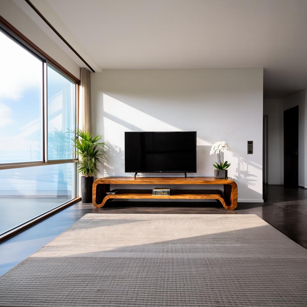 Modern Sculptural Wooden TV Cabinet For Living Room