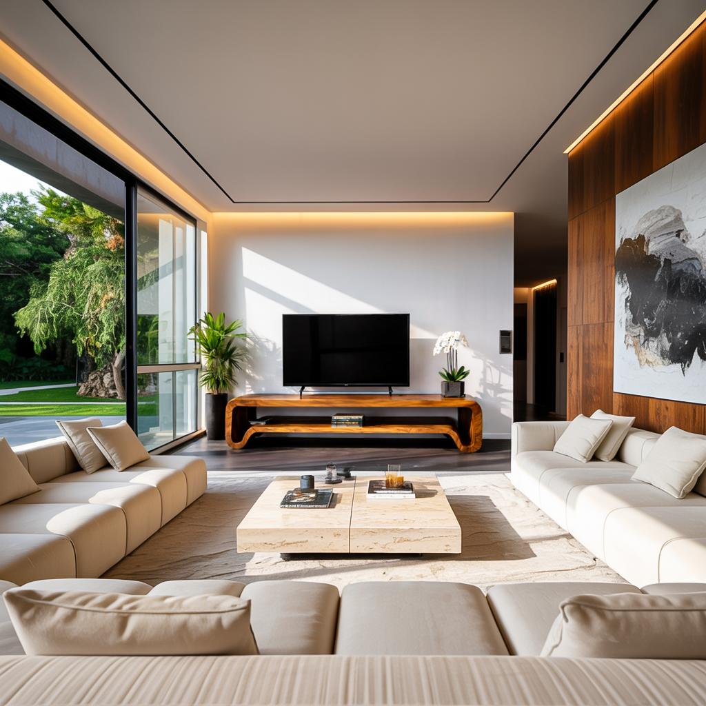 Modern Sculptural Wooden TV Cabinet For Living Room