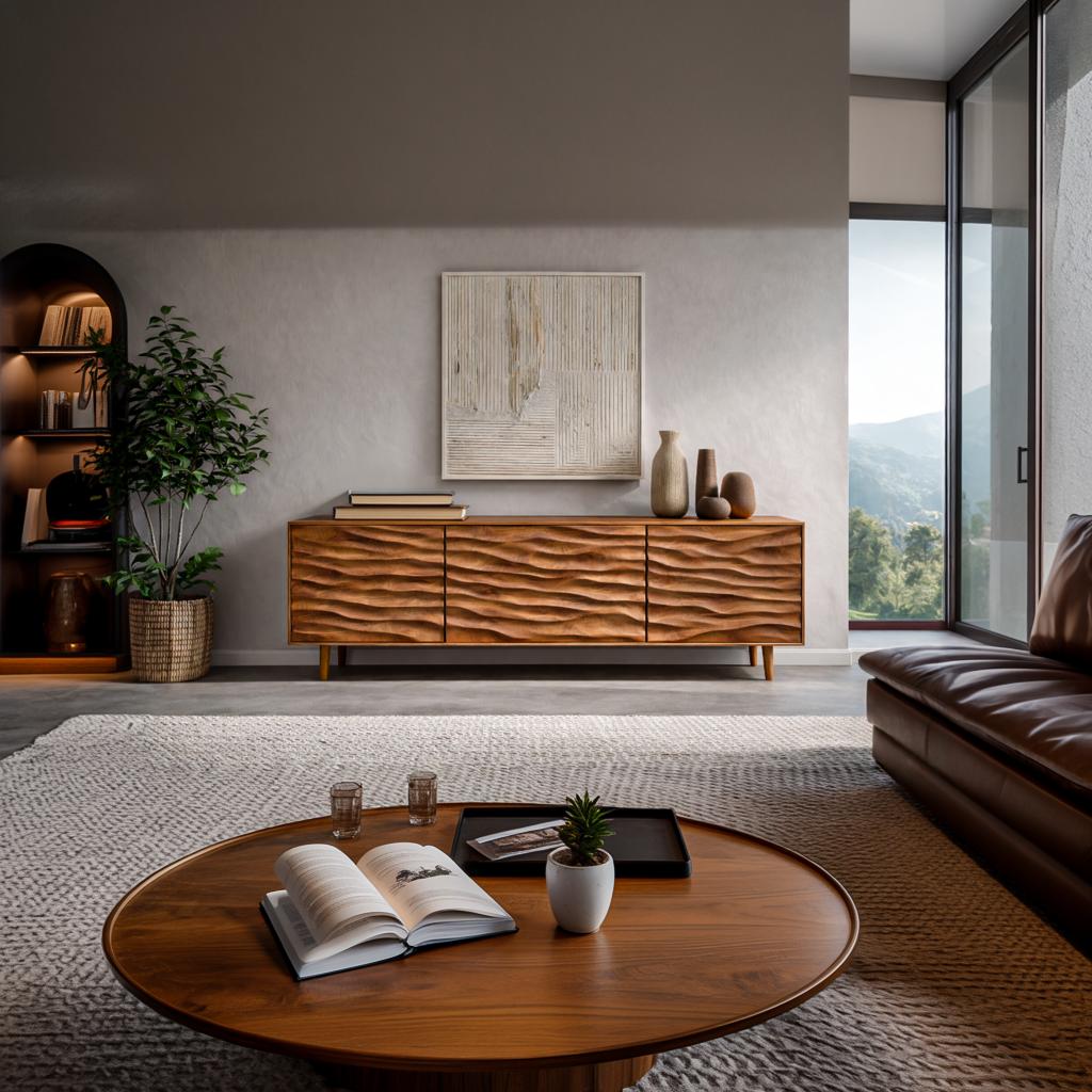 Modern Wooden Sideboard With Carved Wave Doors For Contemporary Living RTTHTTSD043