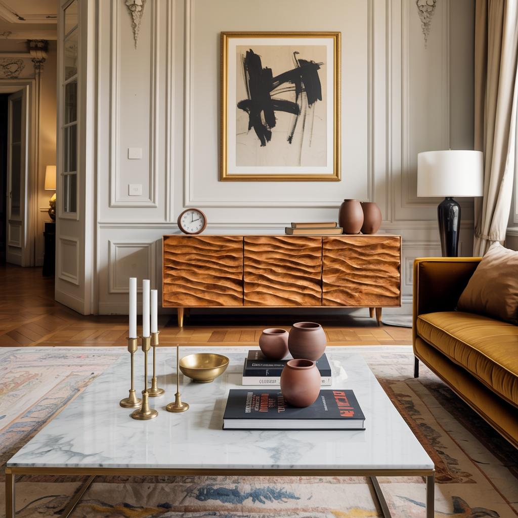 Modern Wooden Sideboard With Carved Wave Doors For Contemporary Living RTTHTTSD043