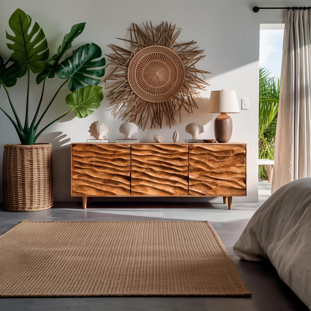 Modern Wooden Sideboard With Carved Wave Doors For Contemporary Living RTTHTTSD043