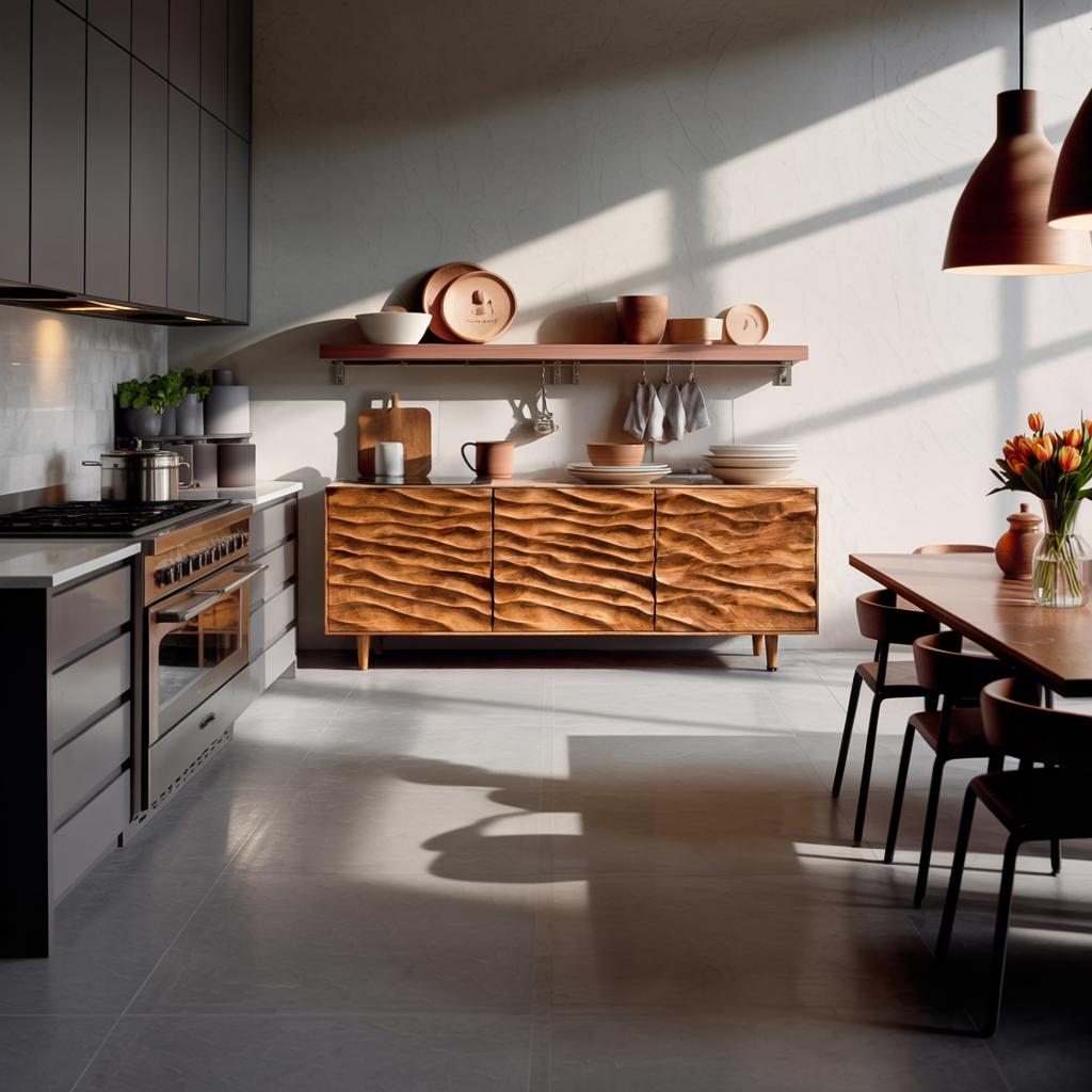Modern Wooden Sideboard With Carved Wave Doors For Contemporary Living RTTHTTSD043