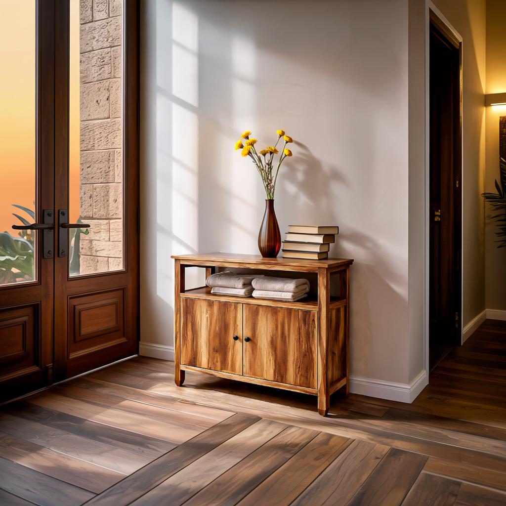 Teezano Contemporary Wooden Sideboard for Japandi Interior, Handcrafted Solid Wood Credenza Cabinet for Dining Room, Model RTTHTTSD048