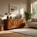 Sculptural Wood Sideboard with Layered Wave Doors, Luxury Handcrafted Solid Wood Credenza Cabinet for Home, Model