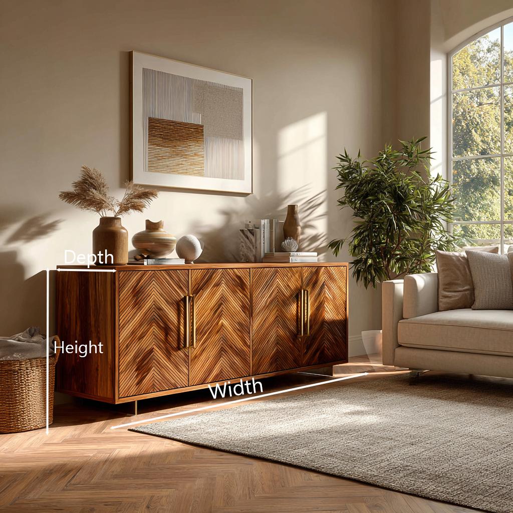 Sculptural Wood Sideboard with Layered Wave Doors, Luxury Handcrafted Solid Wood Credenza Cabinet for Home, Model