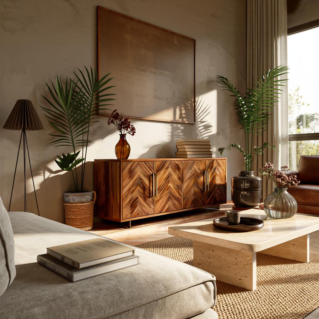 Sculptural Wood Sideboard with Layered Wave Doors, Luxury Handcrafted Solid Wood Credenza Cabinet for Home, Model