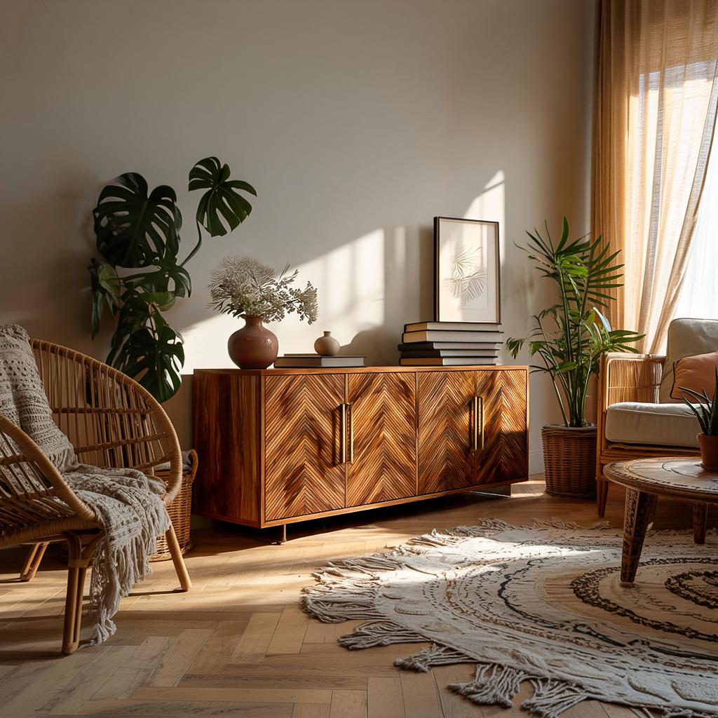 Sculptural Wood Sideboard with Layered Wave Doors, Luxury Handcrafted Solid Wood Credenza Cabinet for Home, Model