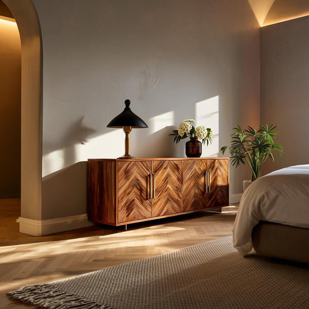 Sculptural Wood Sideboard with Layered Wave Doors, Luxury Handcrafted Solid Wood Credenza Cabinet for Home, Model