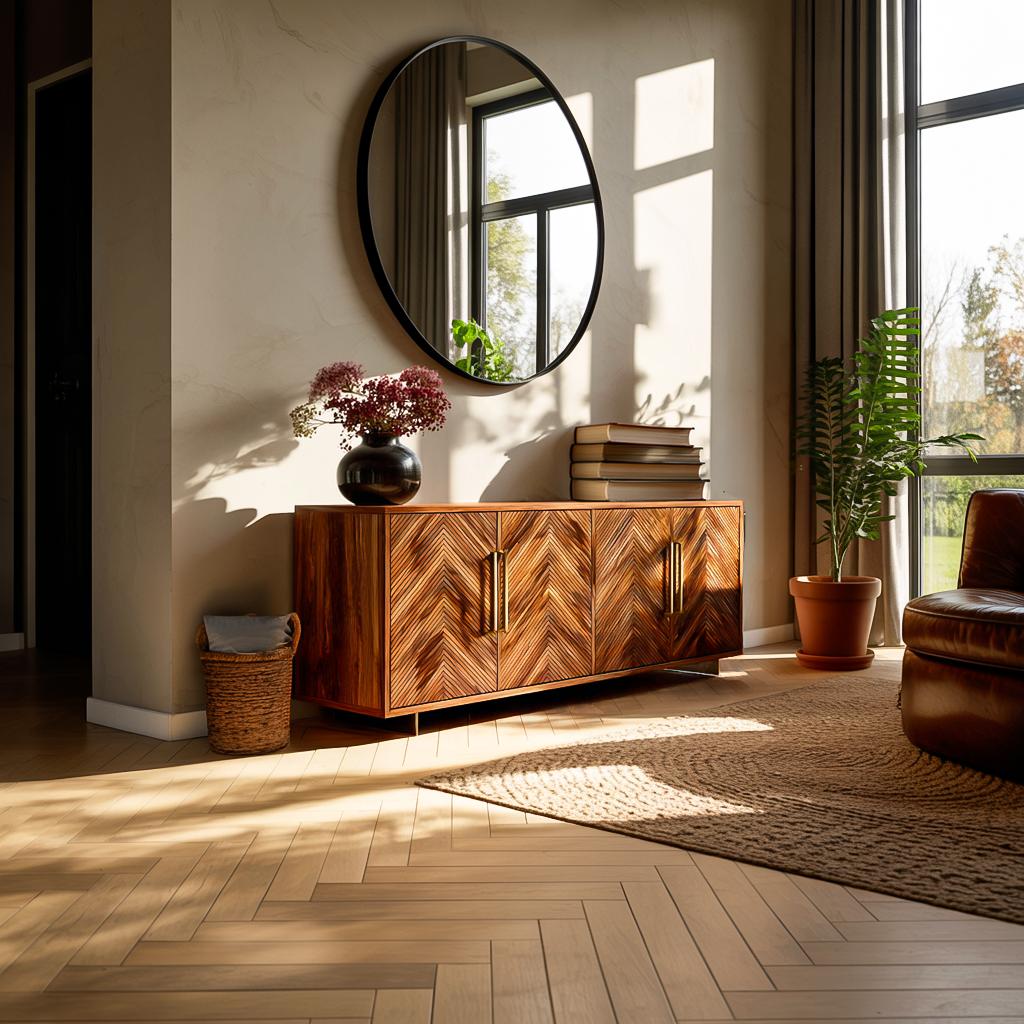 Sculptural Wood Sideboard with Layered Wave Doors, Luxury Handcrafted Solid Wood Credenza Cabinet for Home, Model