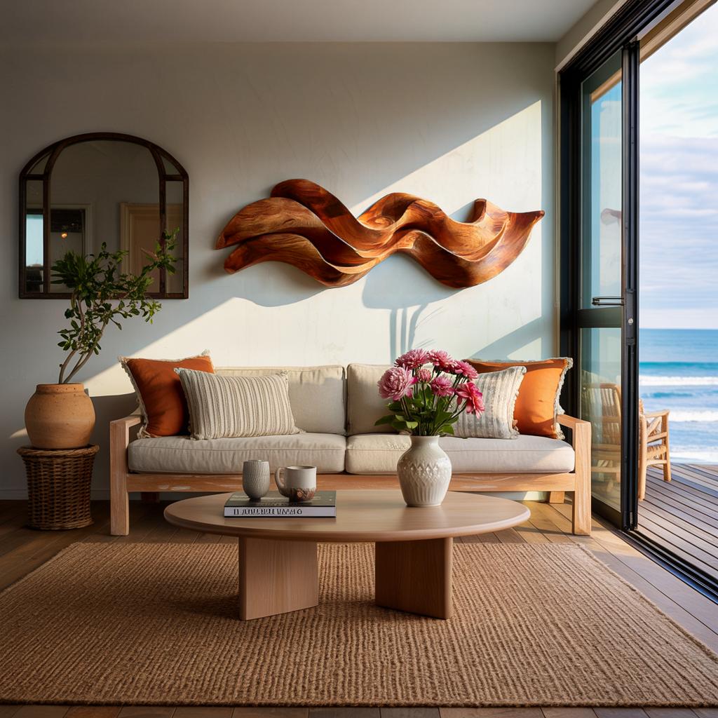 Organic Flowing Wooden Wall Art, 3D Abstract Hand-Carved Wood Sculpture Panel for Living Room & Bedroom