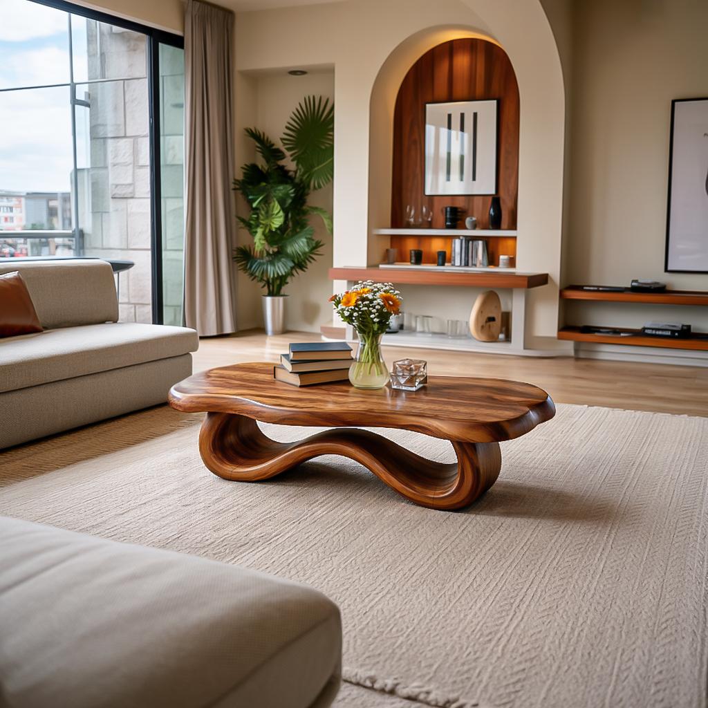 Spry Interior Organic Sculptural Wooden Coffee Table, Handcrafted Solid Wood Living Room Center Table, Model RTTHTTCF042
