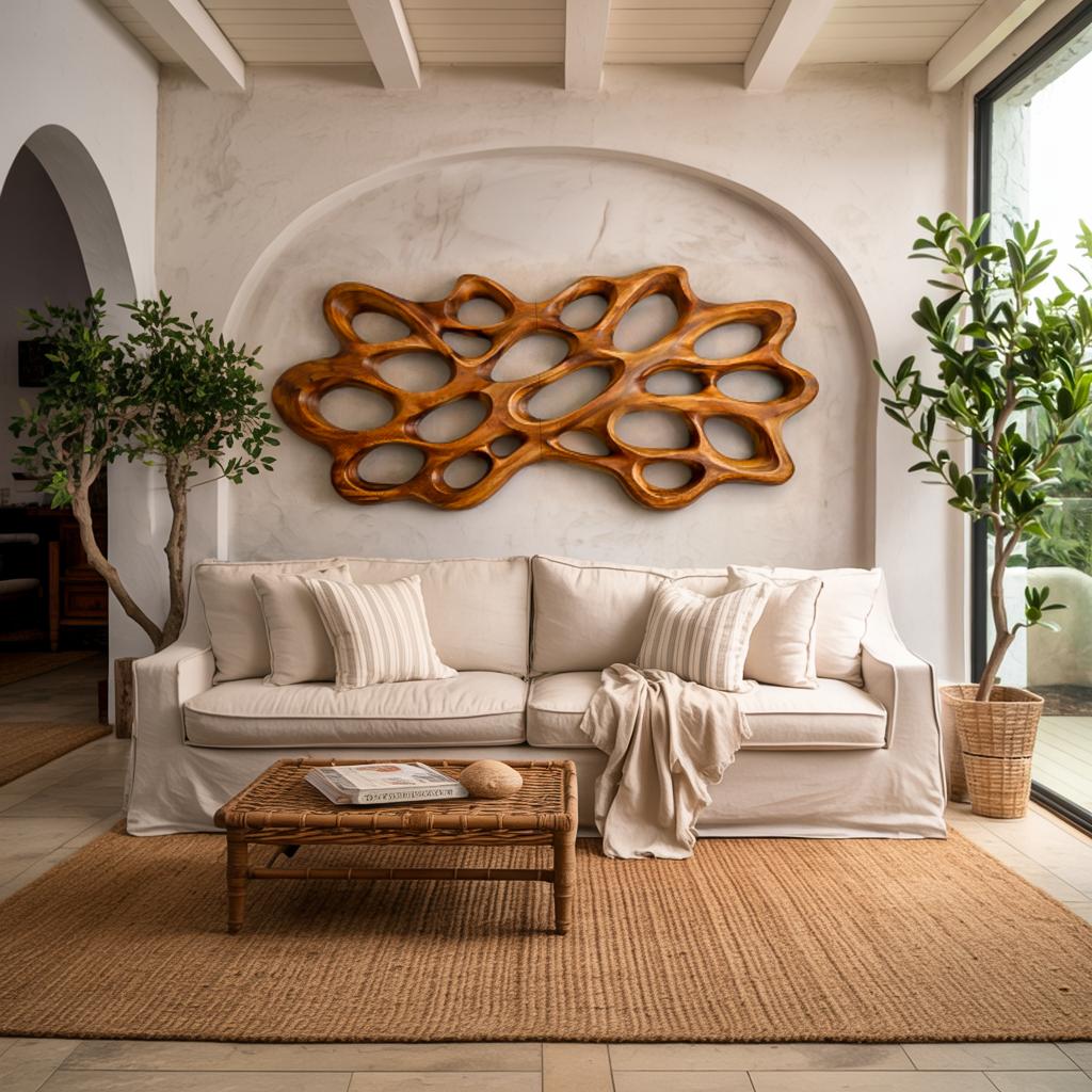 Contemporary Wood Wall Art, Modern Abstract 3D Hand-Carved Wooden Sculpture Panel for Bedroom & Living Room