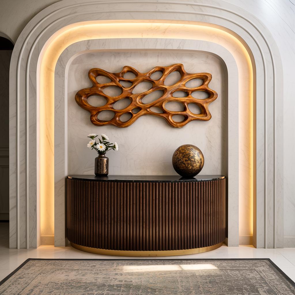 Contemporary Wood Wall Art, Modern Abstract 3D Hand-Carved Wooden Sculpture Panel for Bedroom & Living Room