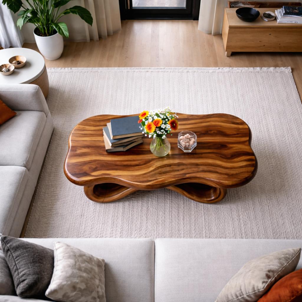Spry Interior Organic Sculptural Wooden Coffee Table, Handcrafted Solid Wood Living Room Center Table, Model RTTHTTCF042