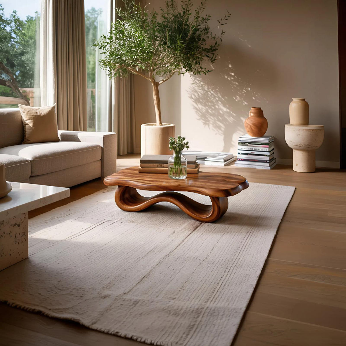 Spry Interior Organic Sculptural Wooden Coffee Table, Handcrafted Solid Wood Living Room Center Table, Model RTTHTTCF042