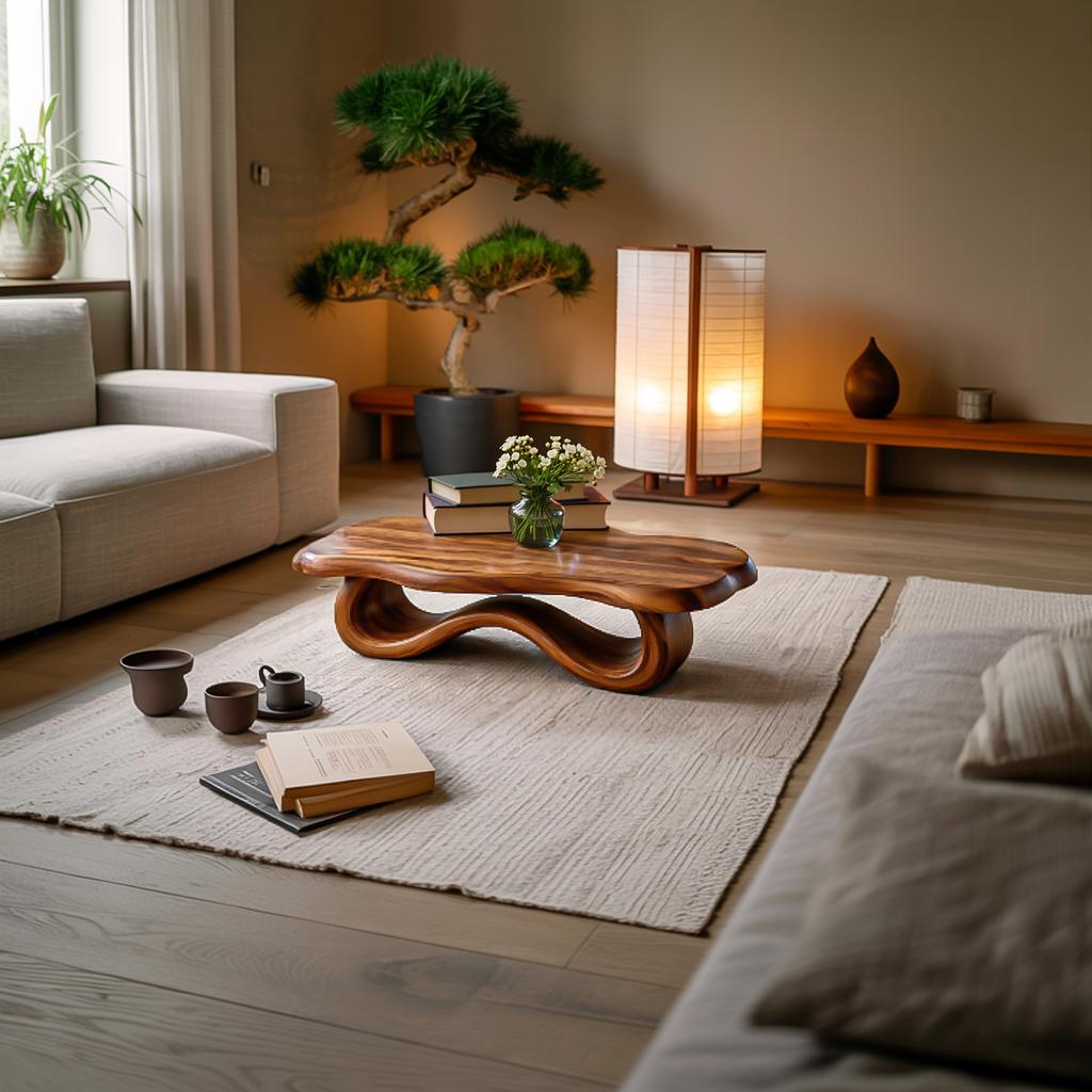 Spry Interior Organic Sculptural Wooden Coffee Table, Handcrafted Solid Wood Living Room Center Table, Model RTTHTTCF042