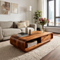 Teezano Modern Wooden Coffee Table with Drawer & Curved Silhouette, Minimalist Storage Center Table, Model RTTHTTCF045