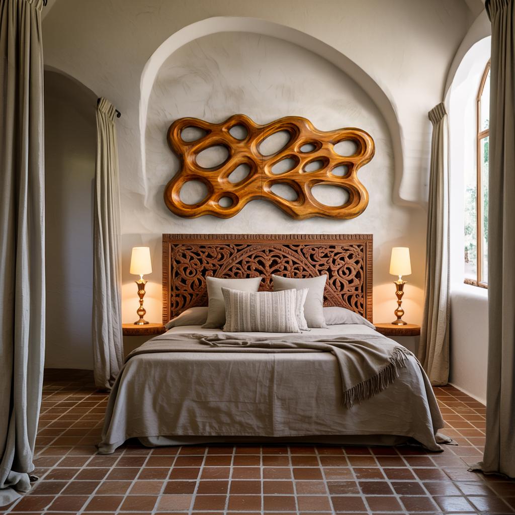 Contemporary Wooden Wall Art, Abstract Cutout 3D Hand-Carved Wooden Sculpture Panel for Bedroom Decor