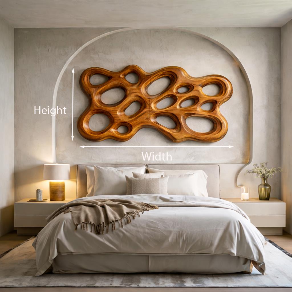 Contemporary Wooden Wall Art, Abstract Cutout 3D Hand-Carved Wooden Sculpture Panel for Bedroom Decor