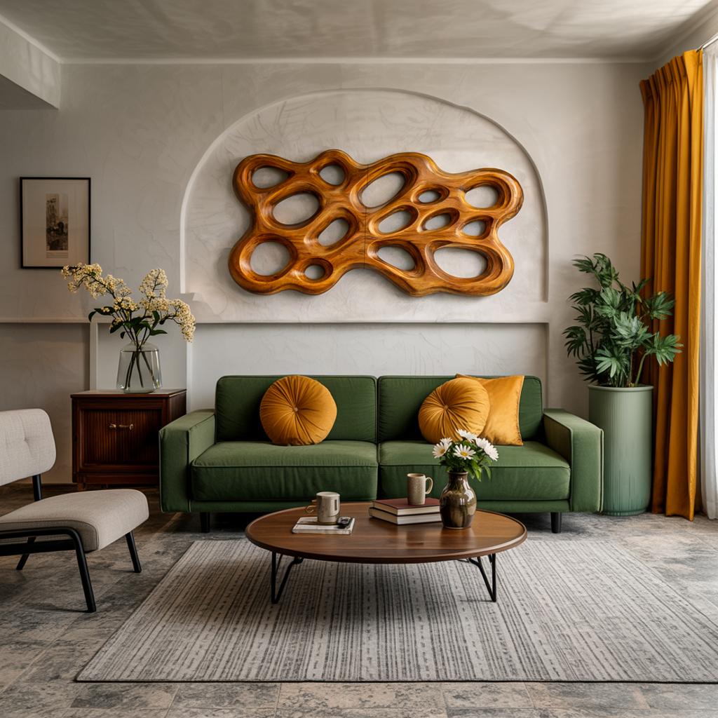 Contemporary Wooden Wall Art, Abstract Cutout 3D Hand-Carved Wooden Sculpture Panel for Bedroom Decor