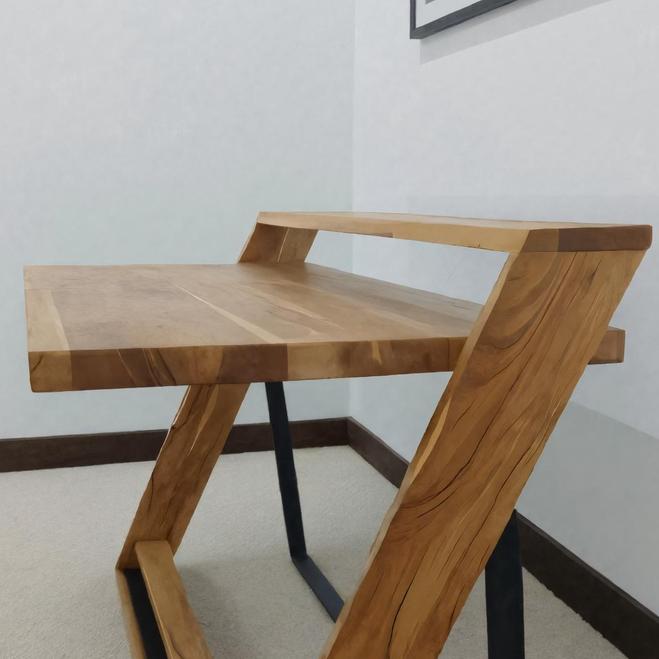 Modern Sculptural Wood Desk with Z-Frame, Artistic Solid Wood Computer Writing Table for Home Office, Studio