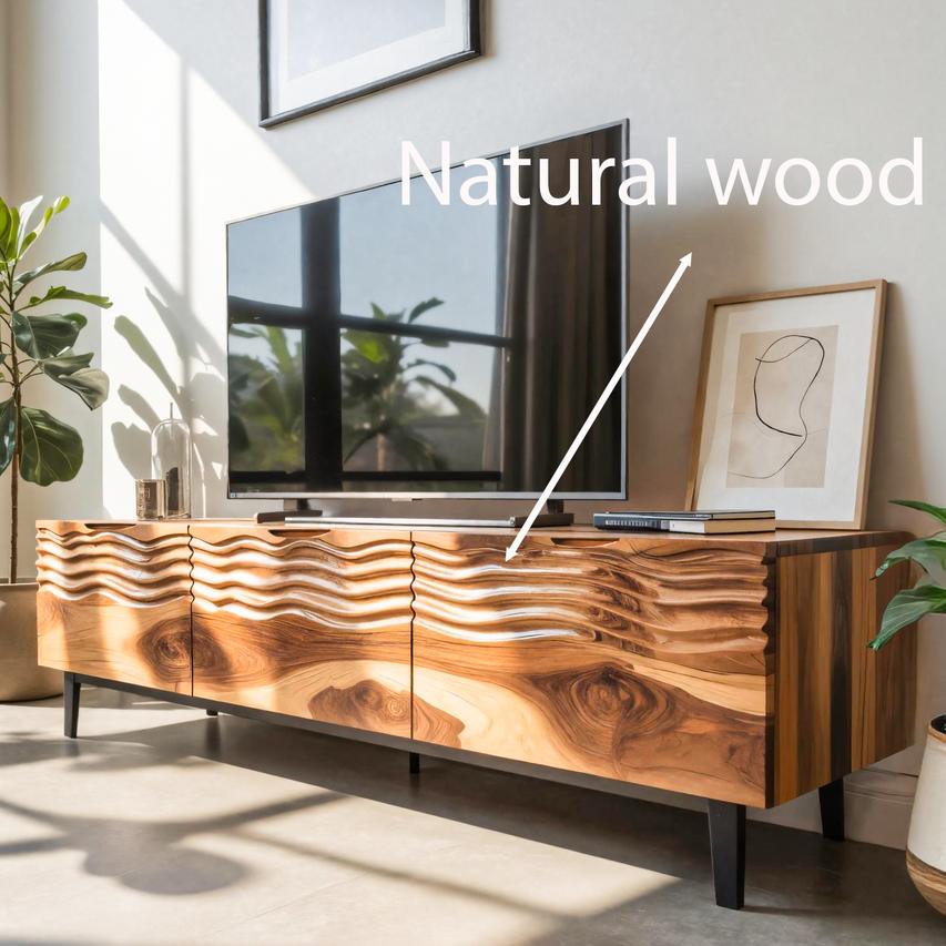 Modern Organic Wooden Sideboard, Wavy Front Solid Wood Buffet Cabinet, Artistic Credenza for Living Room
