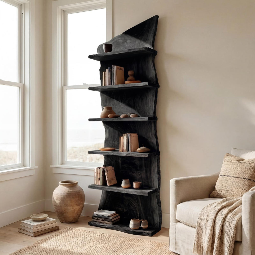 Modern Wooden Standing Shelf, Contemporary Tiered Bookcase, Sleek Storage Organizer Display Rack for Home Decor