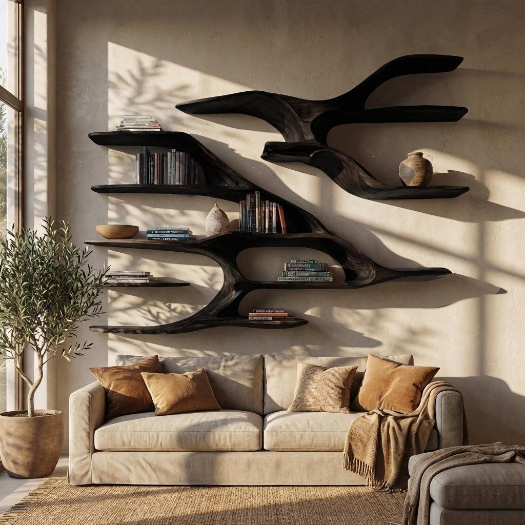 Contemporary Wooden Wall Floating Shelf, Handcrafted Solid Wood Display Ledge for Modern Living Room