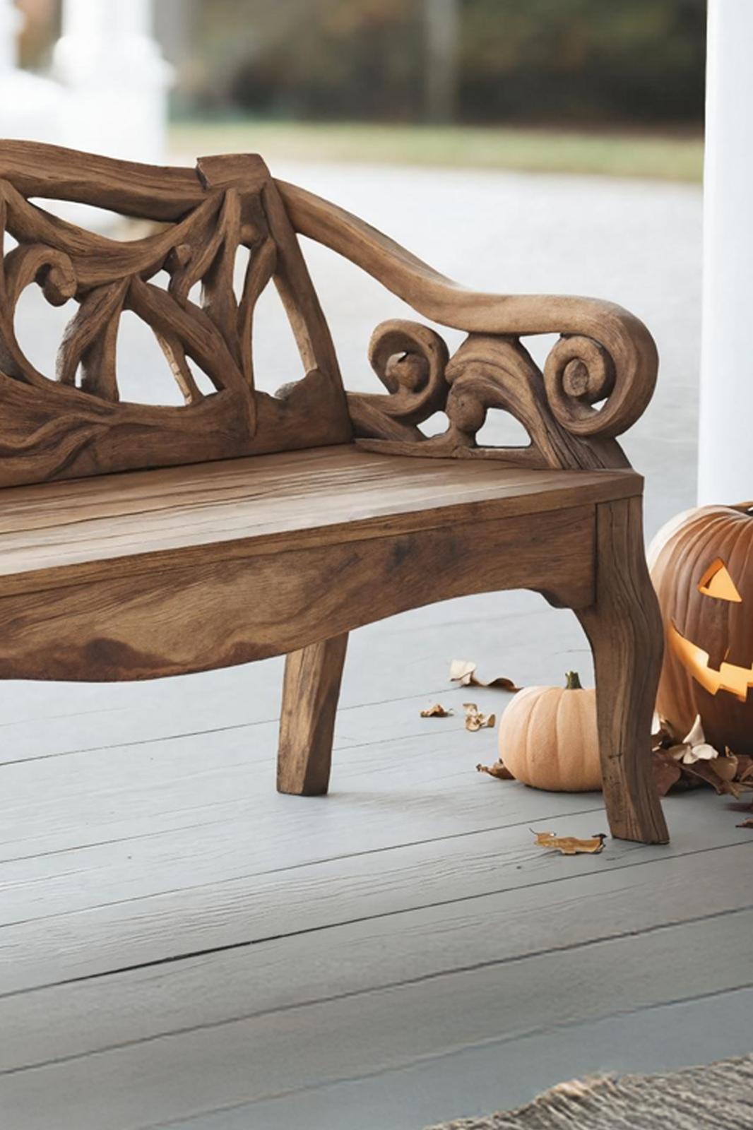 Spry Interior Handcrafted Live Edge Outdoor Bench, Solid Wood Garden Park Bench, Rustic Farmhouse Patio & Deck Seating Furniture, SILDTTNHOB025