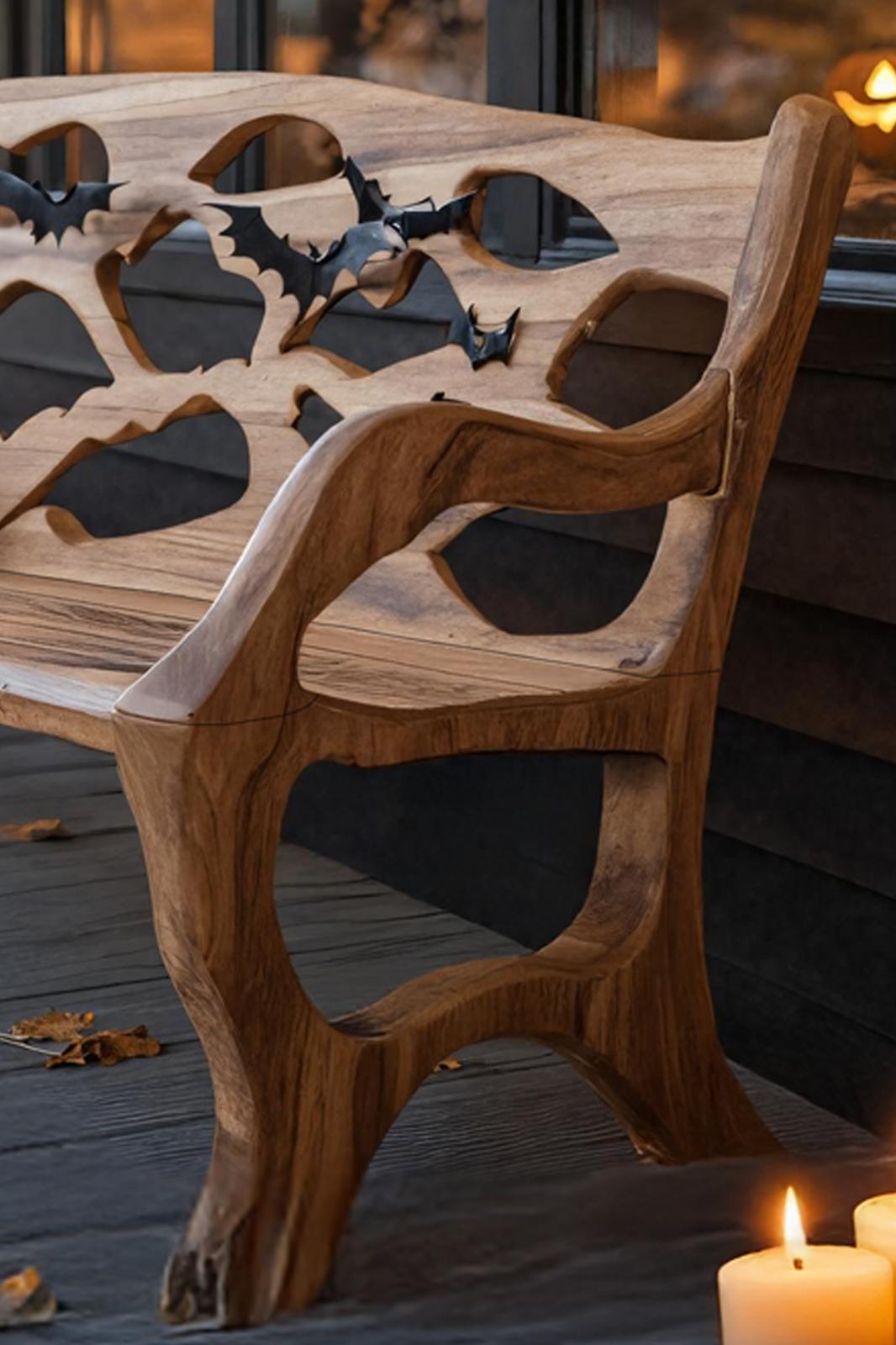 Spry Interior Rustic Solid Wood Halloween Bench, Spooky Garden Park Bench, Outdoor Patio Porch Halloween Festival Party Seating, SILDTTNHOB031
