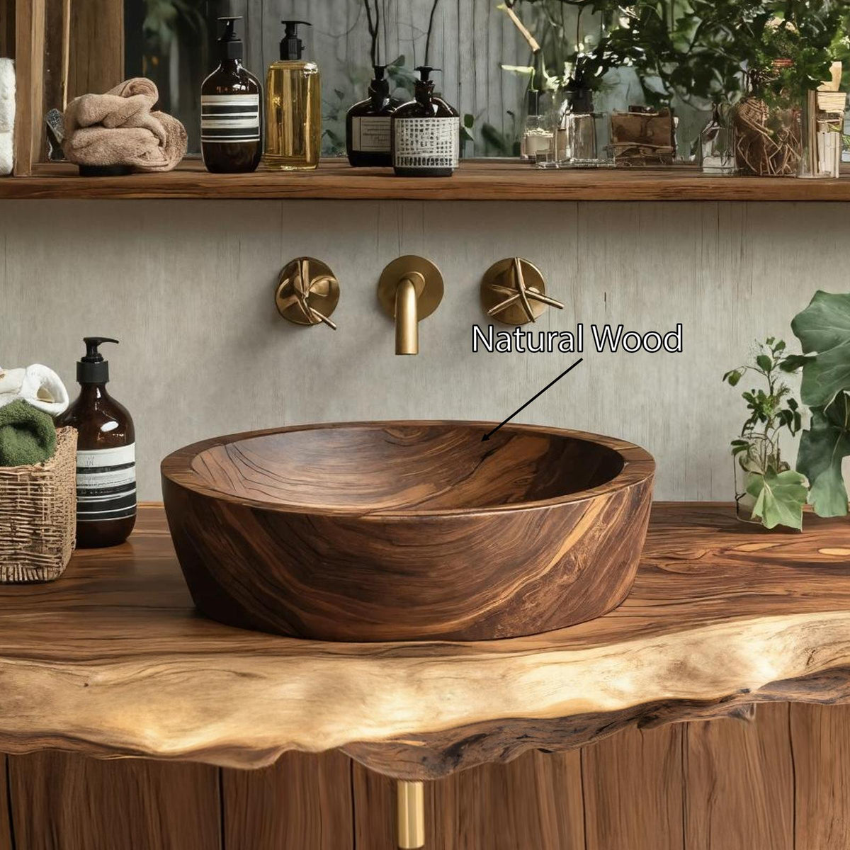 Wooden Vessel Sink Rustic Style For Bathroom Decor Ideas