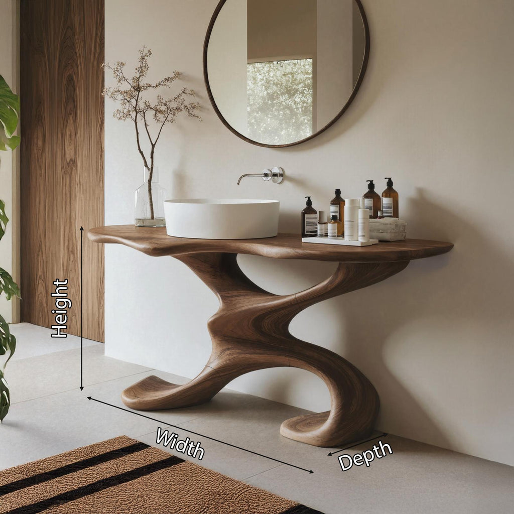 Rustic Live Edge Solid Wood Bathroom Vanity, Handcrafted Single Sink Storage Console for Earthy Interiors