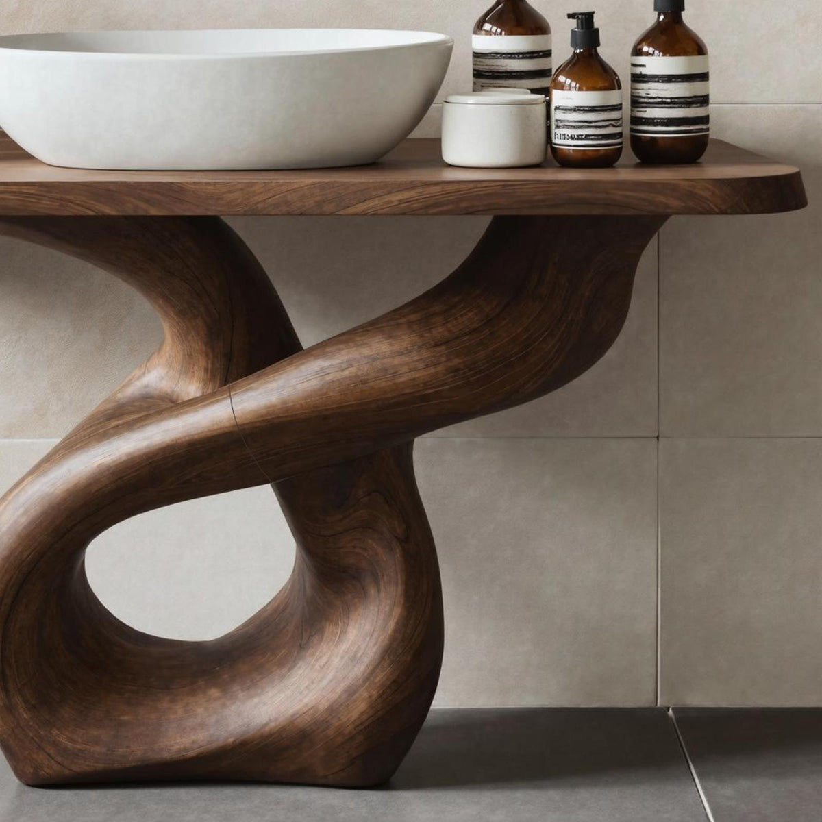 Handcrafted Solid Wood Bathroom Vanity, Unique Single Sink Cabinet Storage Console for Artistic Bath Style