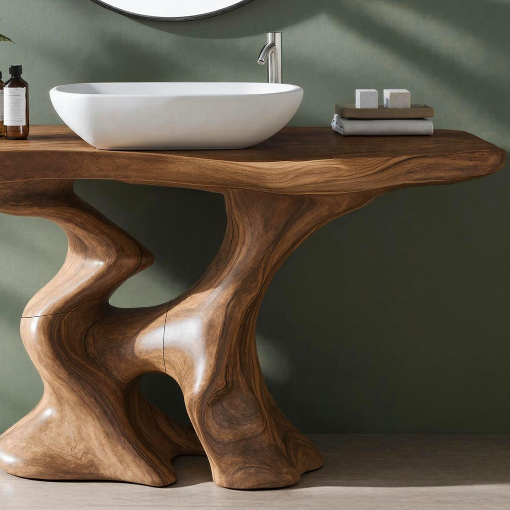 Mid Century Solid Wood Bathroom Vanity, Single Sink Storage Cabinet Console Unit for Minimalist Bathrooms