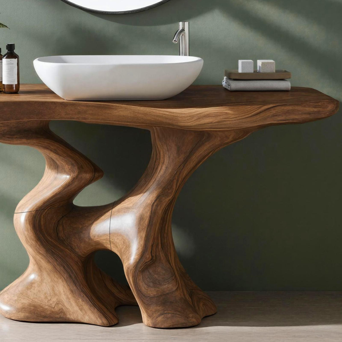 Mid Century Solid Wood Bathroom Vanity, Single Sink Storage Cabinet Console Unit for Minimalist Bathrooms
