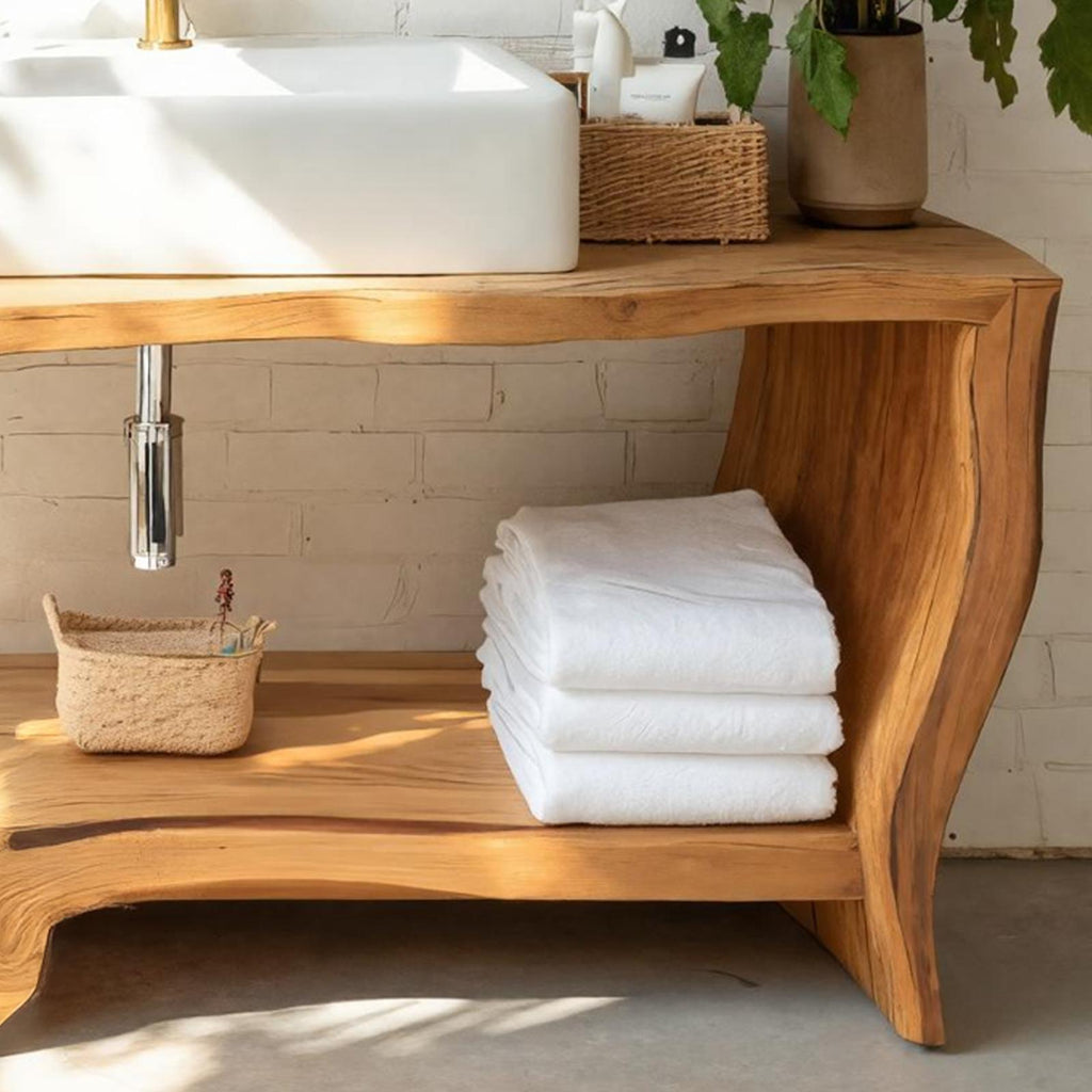 Spry Interior Handcrafted Live Edge Solid Wood Bathroom Vanity, Elegant Single Sink Console Cabinet & Storage Unit, SILDTTRBRV050