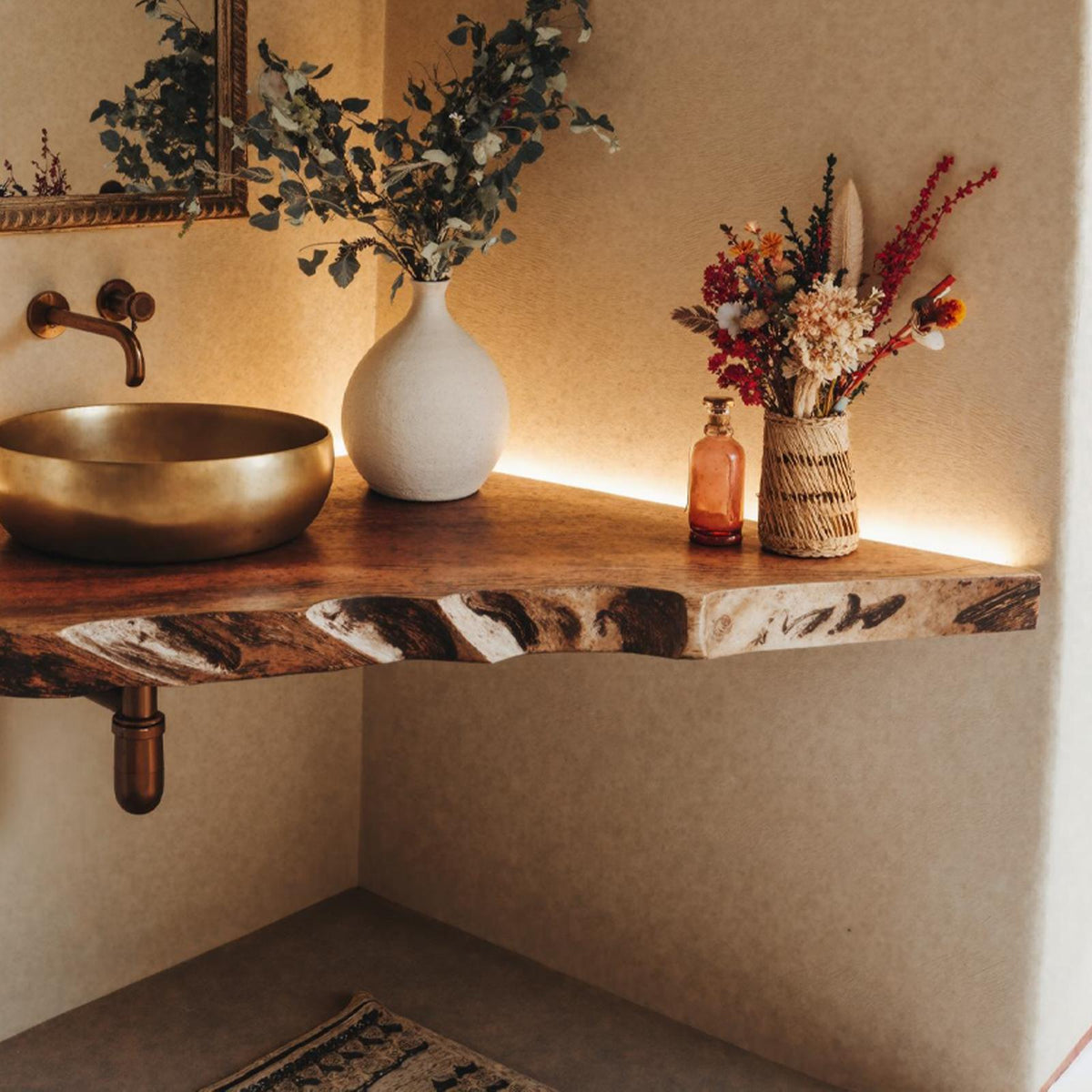 Handcrafted Corner Bathroom Wooden Shelf SILDTBRV070