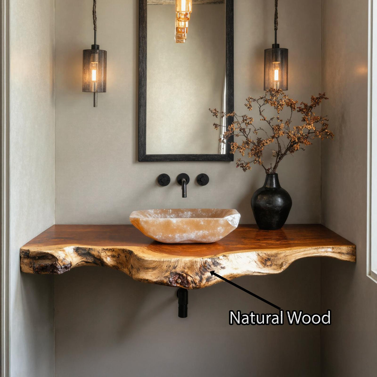 Rustic Natural Wood Floating Vanity Shelf For Warm Bathrooms