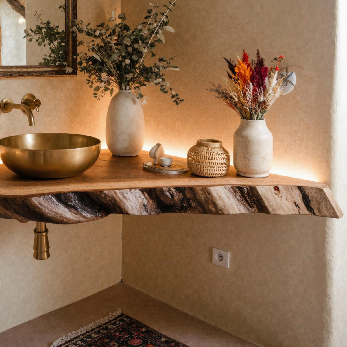 Wooden Corner Bathroom Floating Shelf