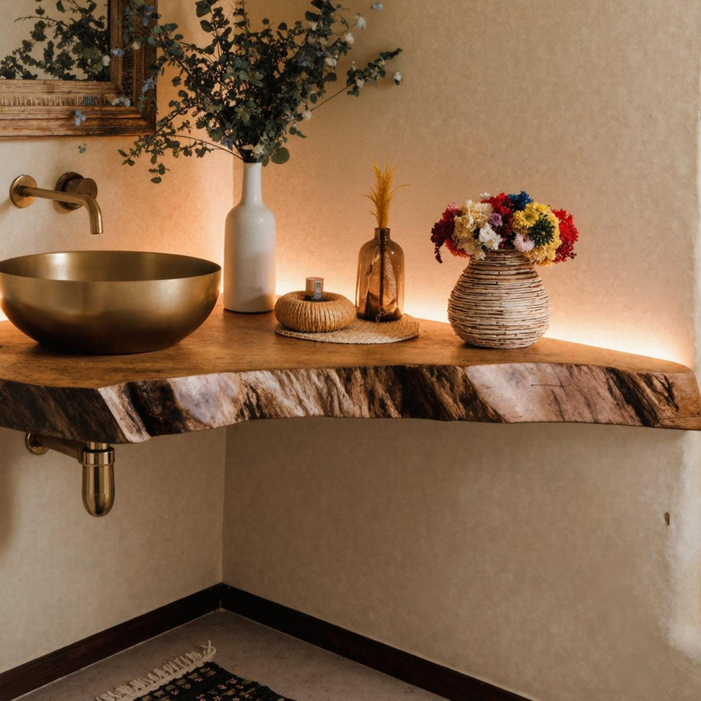 Wooden Corner Bathroom Vanity Shelf