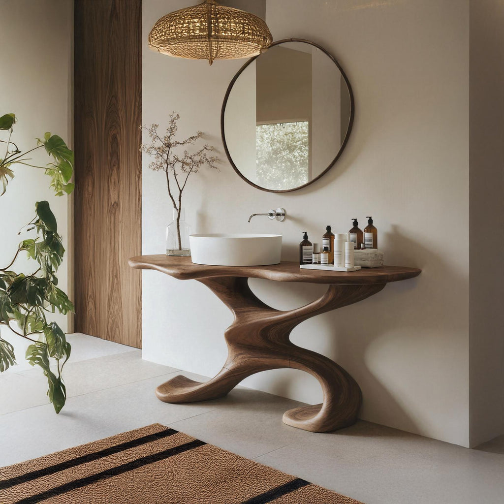 Rustic Live Edge Solid Wood Bathroom Vanity, Handcrafted Single Sink Storage Console for Earthy Interiors