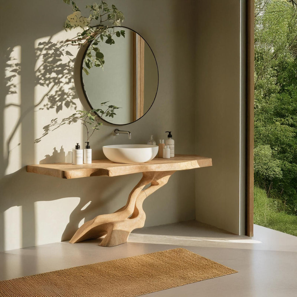Rustic Solid Wood Bathroom Vanity, Handcrafted Single Sink Storage Cabinet Console for Country Bathroom