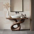 Handcrafted Solid Wood Bathroom Vanity, Unique Single Sink Cabinet Storage Console for Artistic Bath Style
