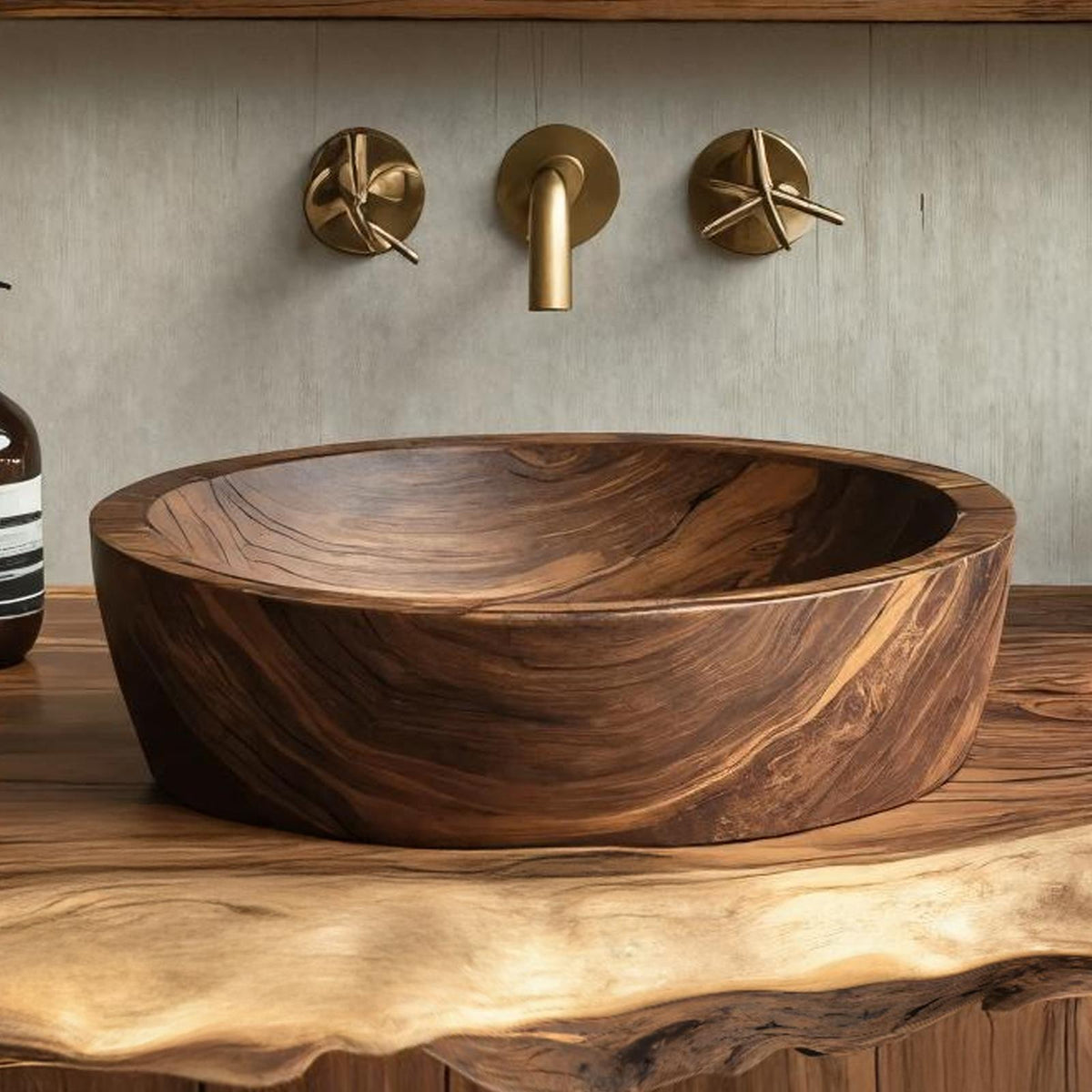 Wooden Vessel Sink Rustic Style For Bathroom Decor Ideas