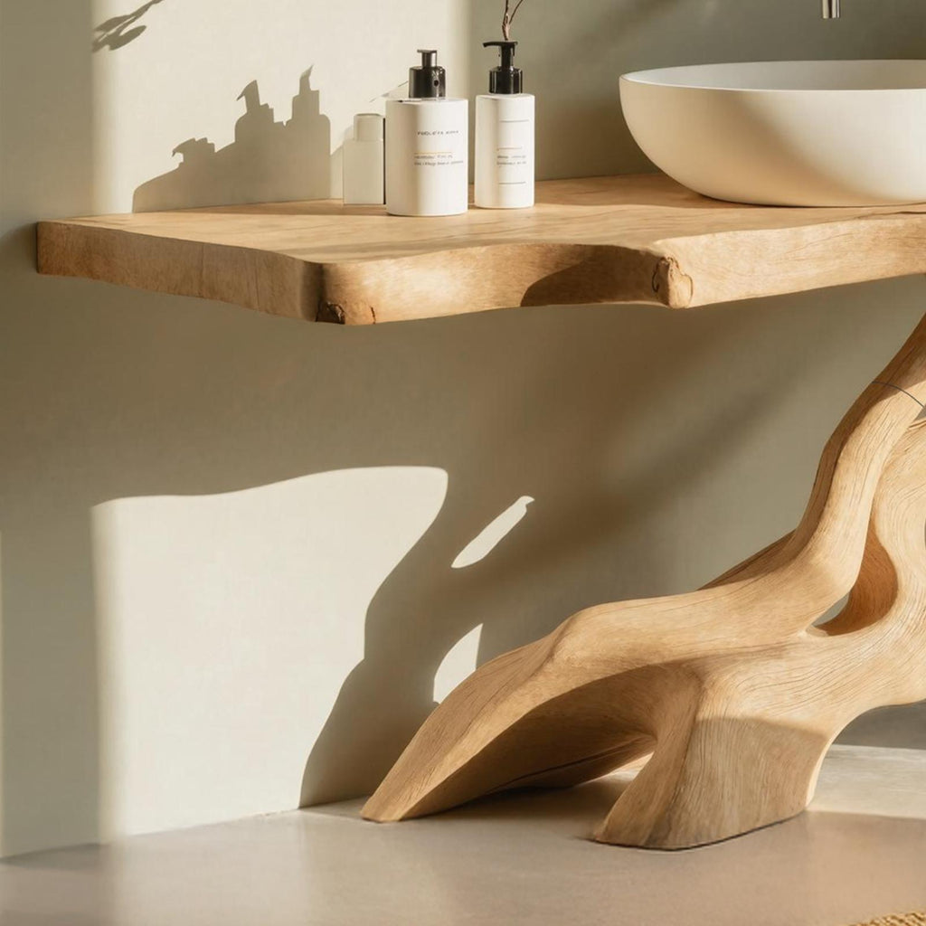 Rustic Solid Wood Bathroom Vanity, Handcrafted Single Sink Storage Cabinet Console for Country Bathroom