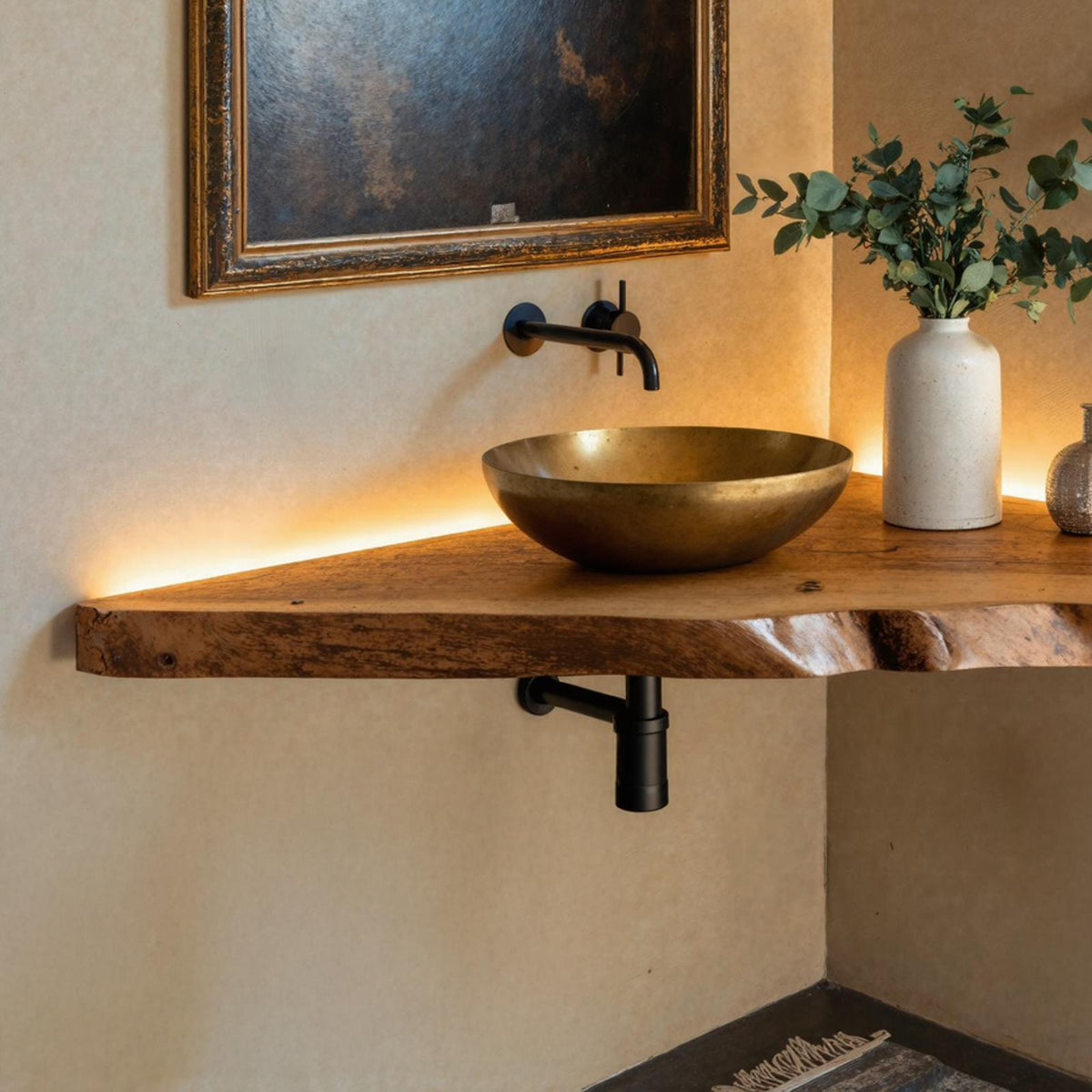 Natural Wood Corner Bathroom Vanity SILDTBRV058